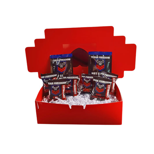 Our Be mine Delta-9 Bundle includes 8 Delta-9 products in a red heart shape box | Texas Freedom CBD